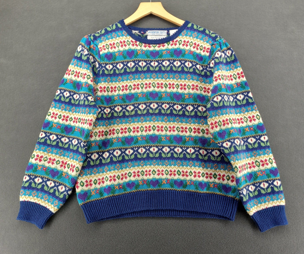 Northern Isles Sweater Womens Large MultiColor Fair Isle Hand Embroidered Floral